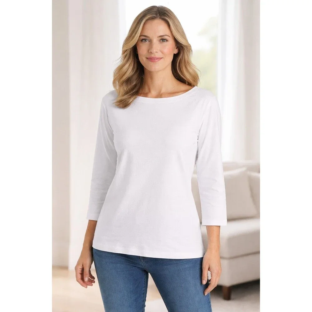 Croft & Barrow Classic Boatneck Tee White Casual Pullover Top Large NWOT